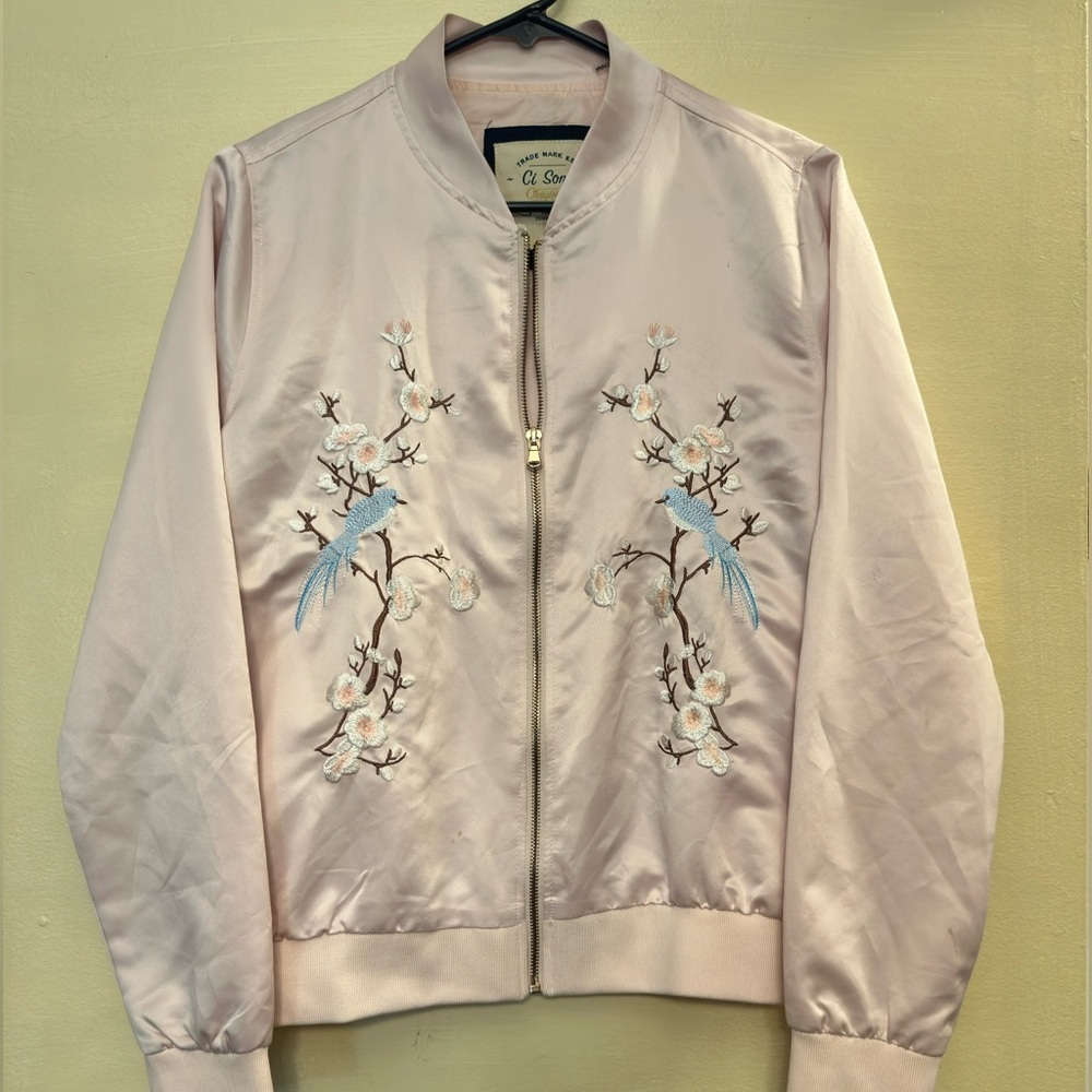 Ci Sono Light Pink Embroidered Bomber Jacket